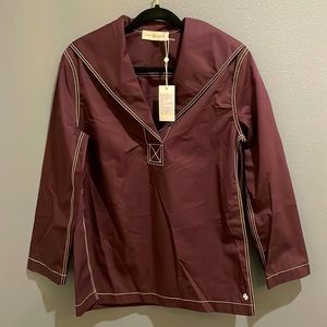 Tory Burch V-Neck Long Sleeve Sweatshirt. Size 2 XS color Evening Plum-Brown.